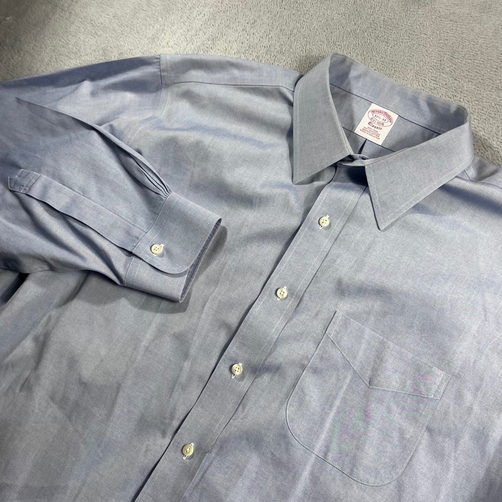 Brooks Brothers Mens 17.5 33 Classic Fit Non-Iron Supima Cotton Dress Shirt Blue